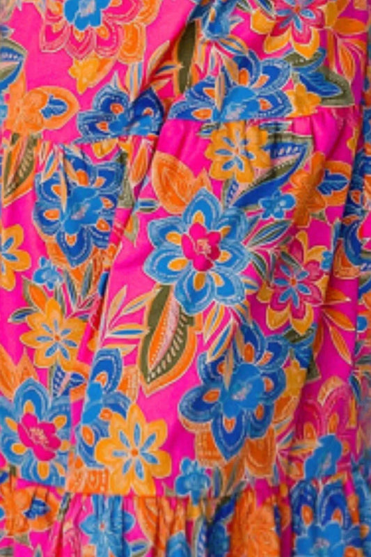 Floral V-Neck Midi Dress with pocket