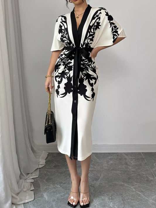 Button Front Half Sleeve Dress