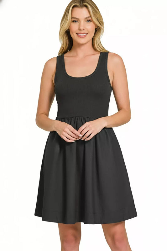 Black cotton Midi Dress