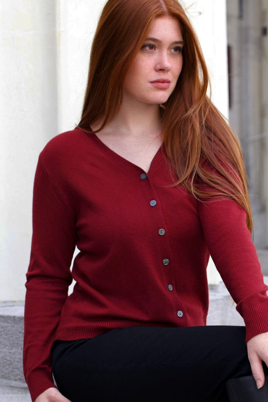 Collette Lightweight Solid Cardigan Button Front Long Sleeves-1