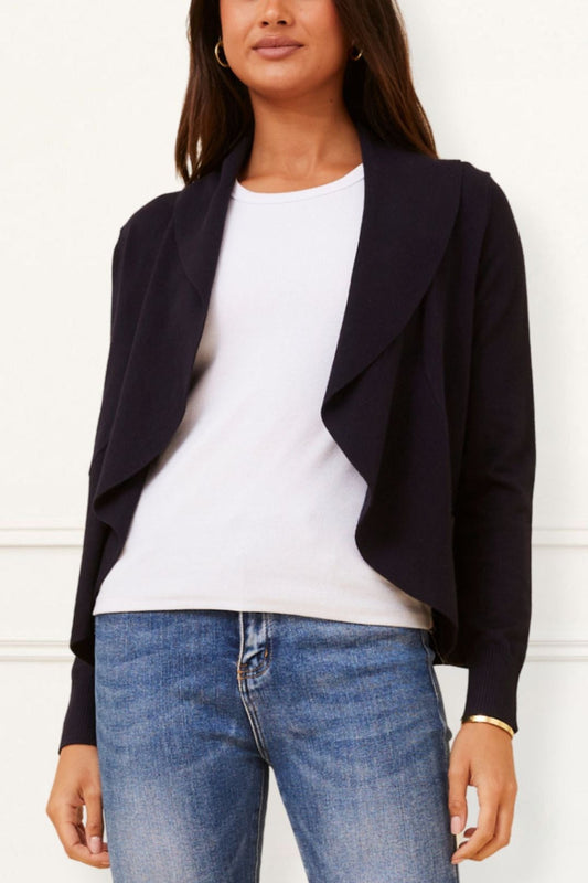 Alessia Lightweight Open-Front Black Cardigan Draped Waterfall Fit-1