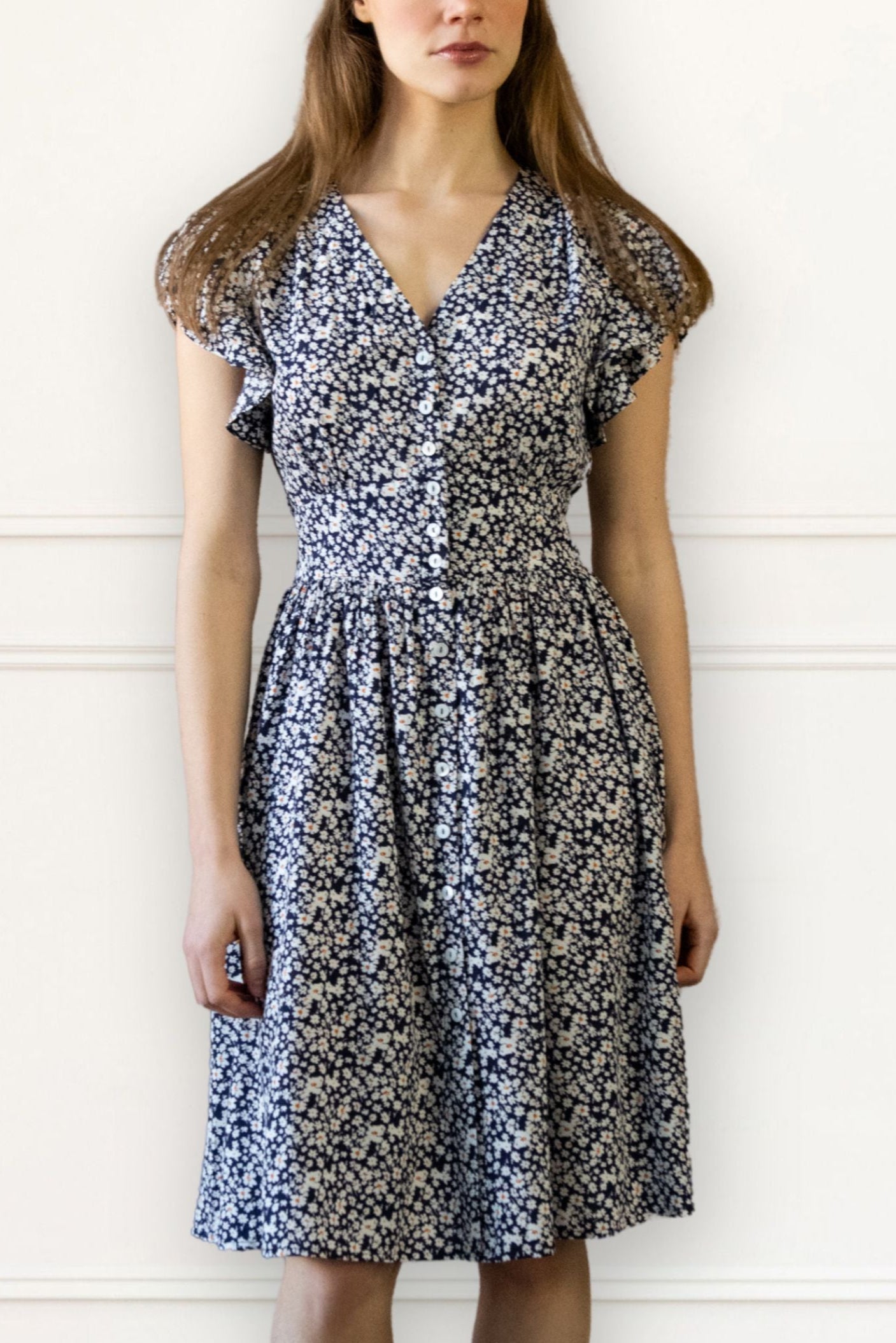 Clemence Dress Short Ditsy Floral Flutter Sleeves Pockets-0