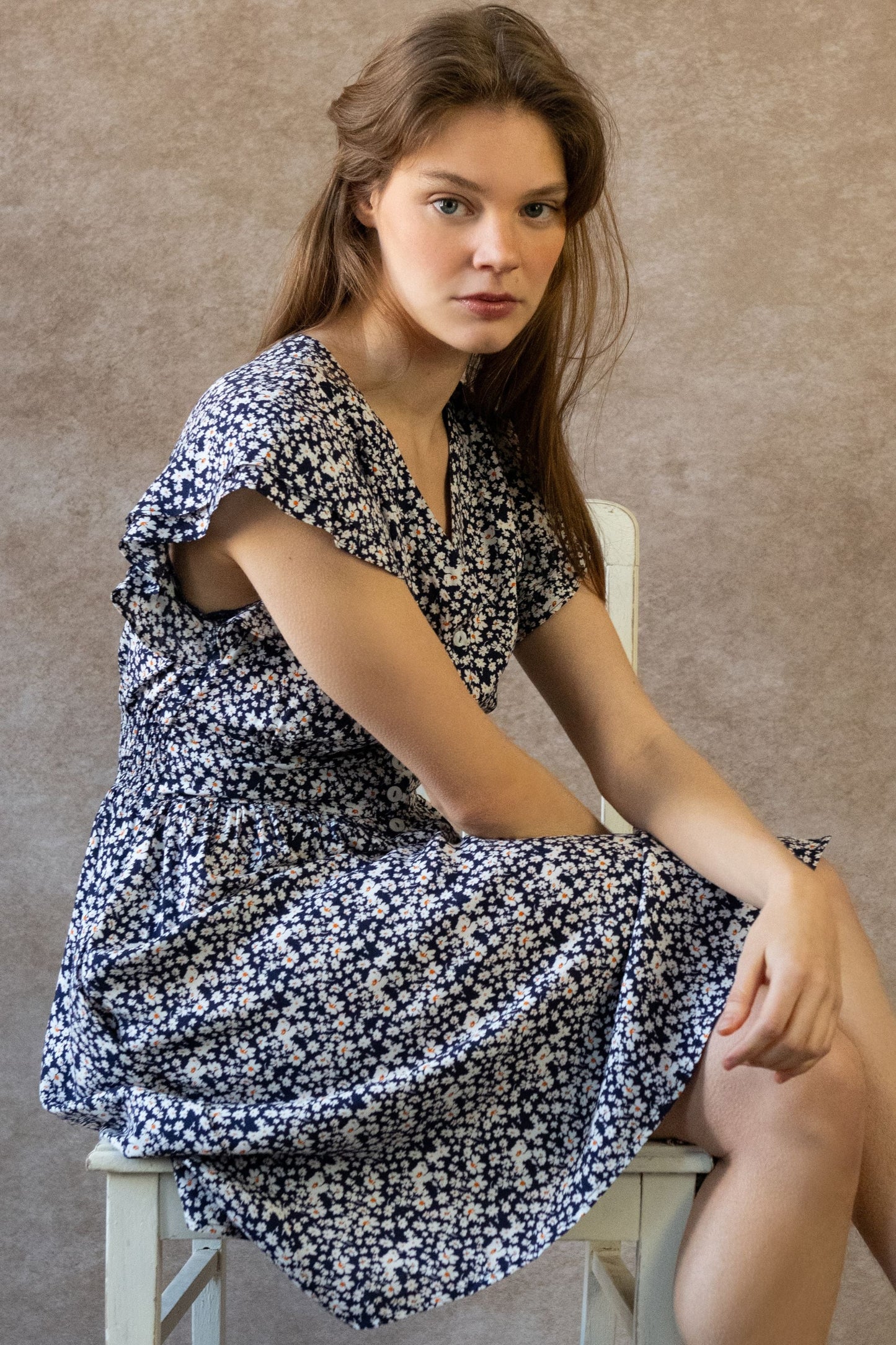 Clemence Dress Short Ditsy Floral Flutter Sleeves Pockets-4