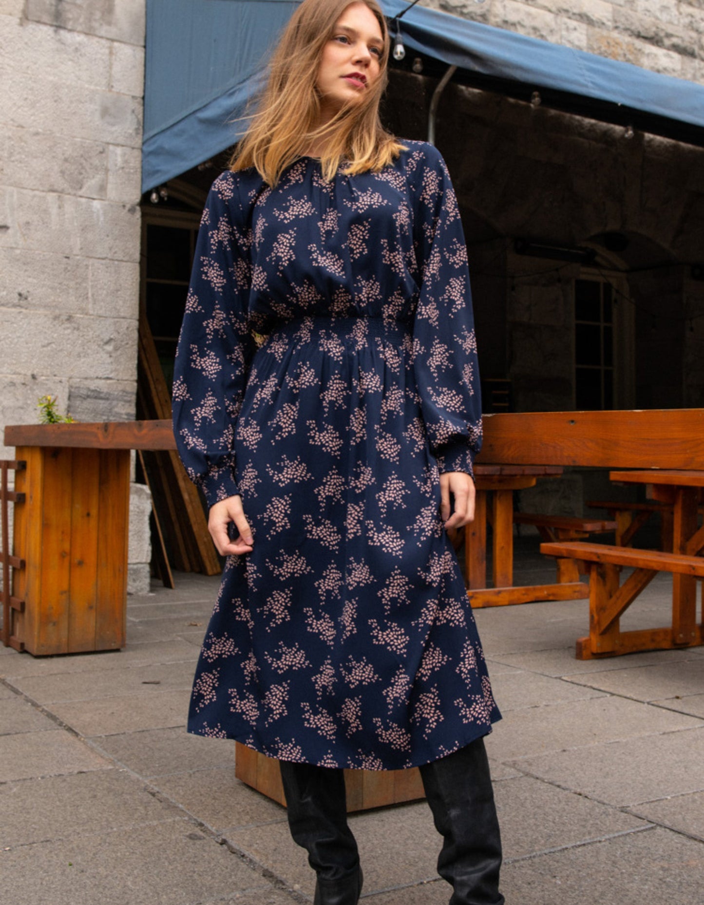 Tatiana Midi Dress Long Sleeves Ditsy Print