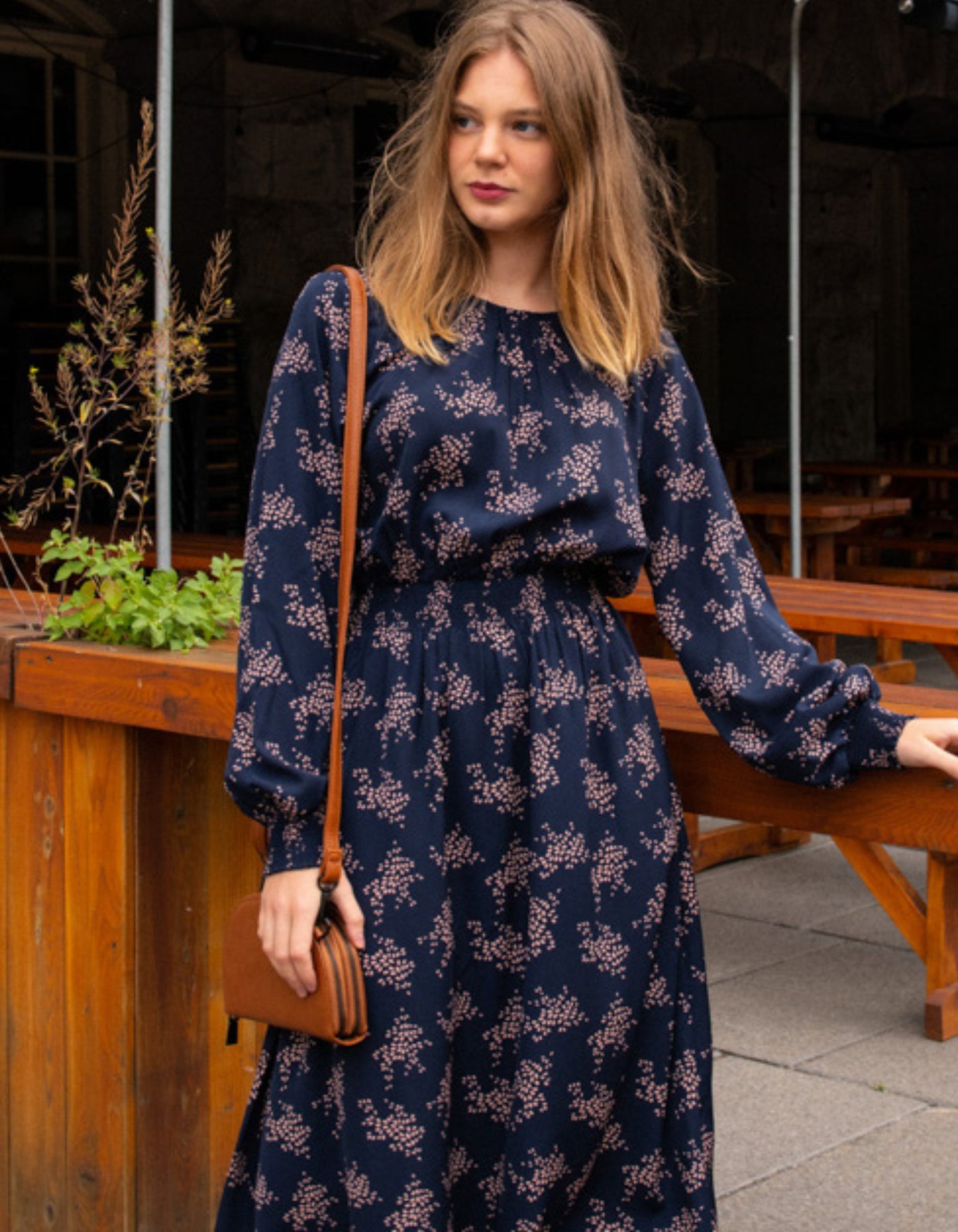 Tatiana Midi Dress Long Sleeves Ditsy Print