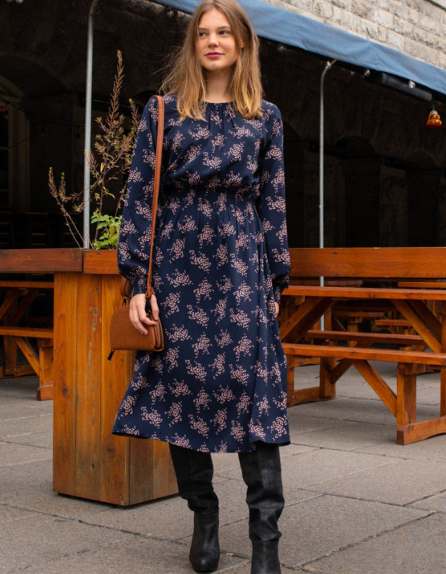 Tatiana Midi Dress Long Sleeves Ditsy Print