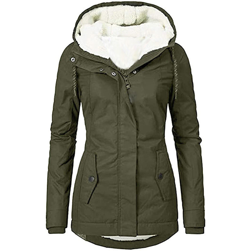 Women's long-sleeved fleece-lined zip-up jacket