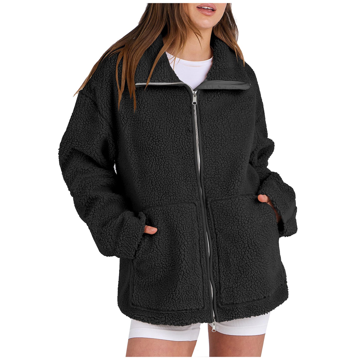Womens Solid High Neck Wool Blend Winter Coat