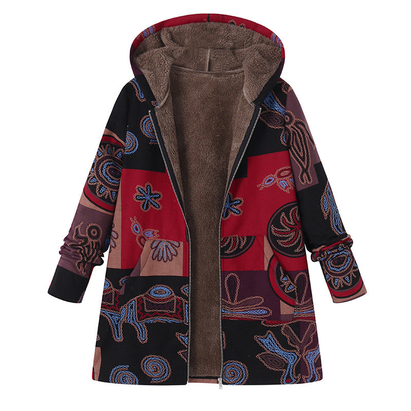 Women's Leaf Print Hooded Jacket
