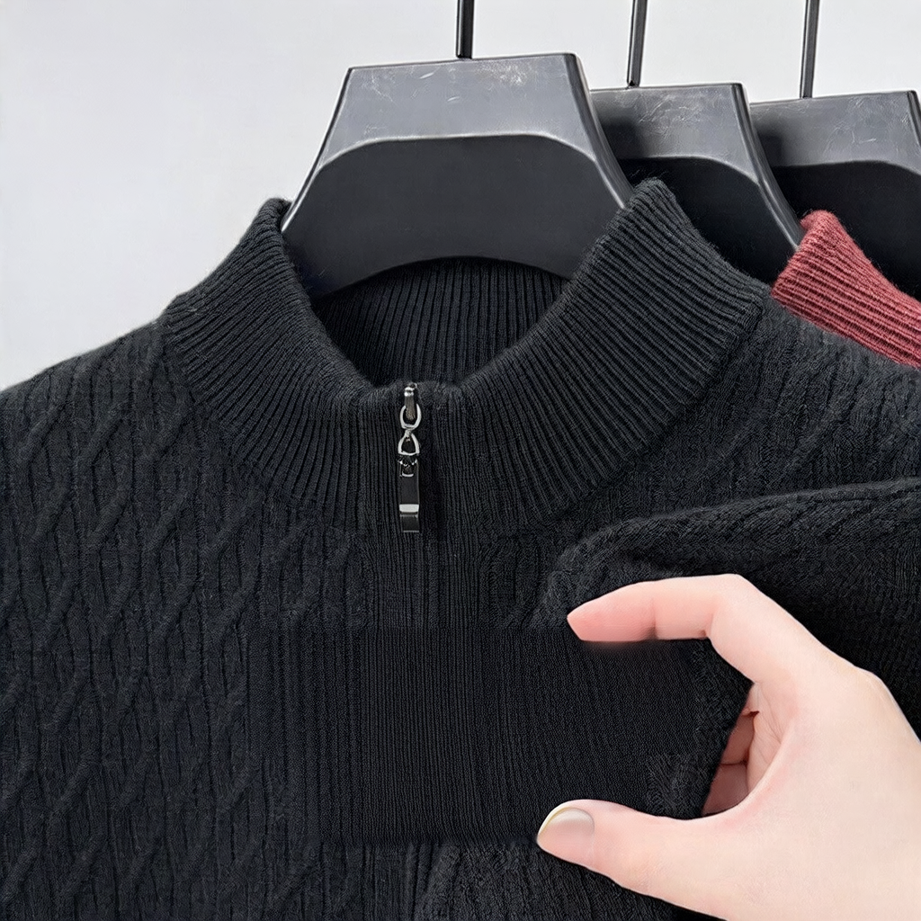 Mens 100% Wool Half Zip Knitwear