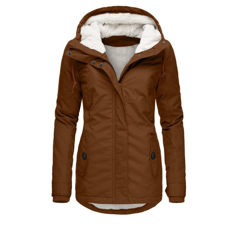 Women's long-sleeved fleece-lined zip-up jacket