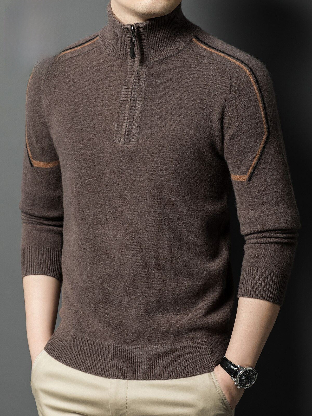 Stand-Up Collar Color-Blocked Sweater for Men