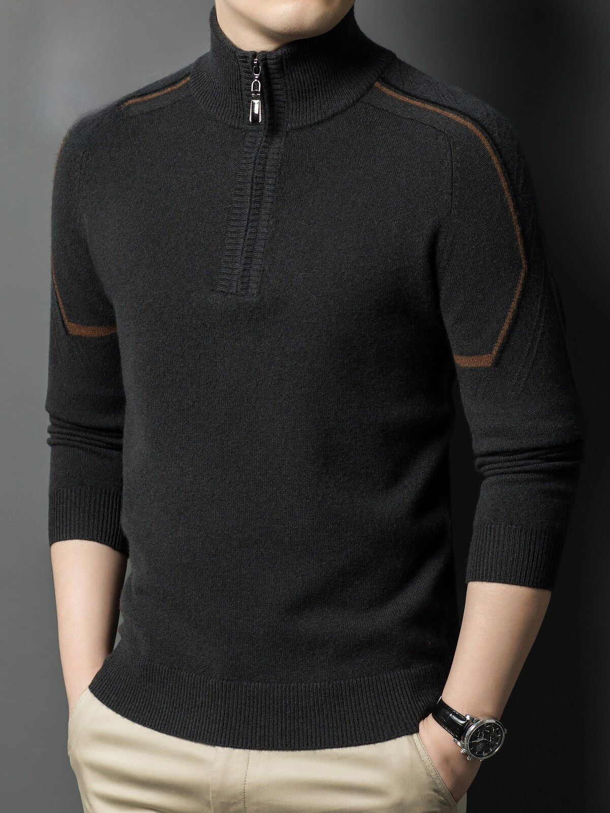 Stand-Up Collar Color-Blocked Sweater for Men
