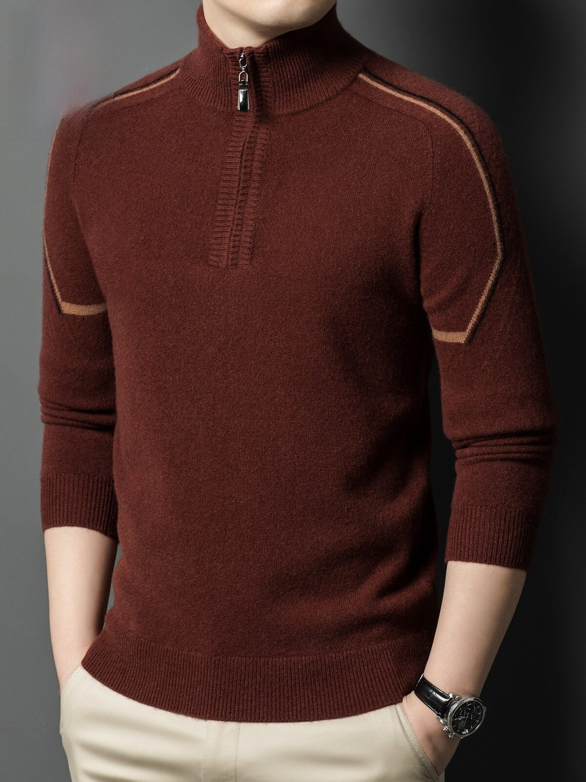 Stand-Up Collar Color-Blocked Sweater for Men