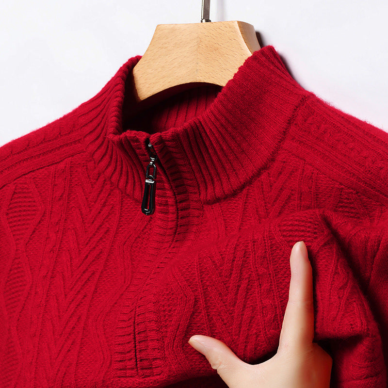 Mens 100% Wool Half Zip Knitwear