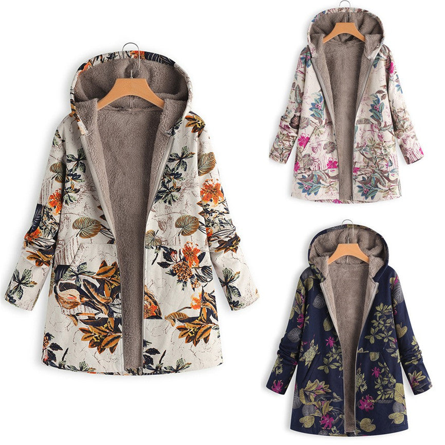 Women's Leaf Print Hooded Jacket