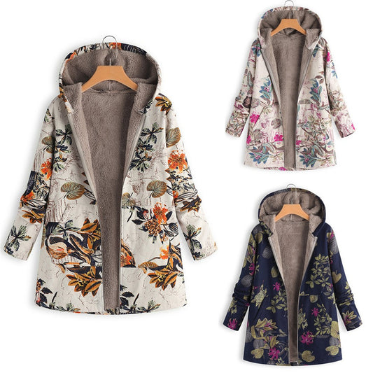 Women's Leaf Print Hooded Jacket