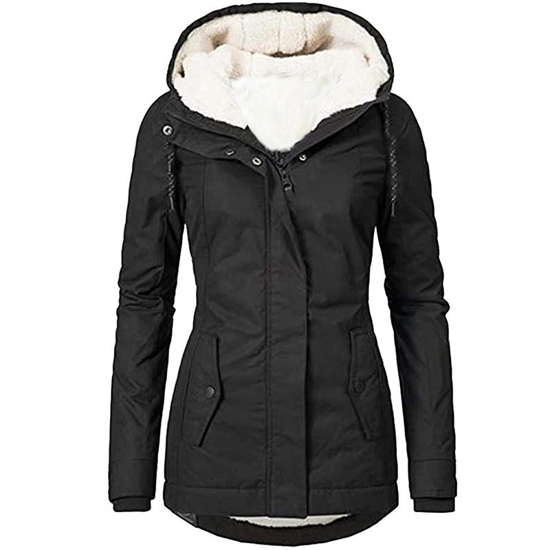 Women's long-sleeved fleece-lined zip-up jacket