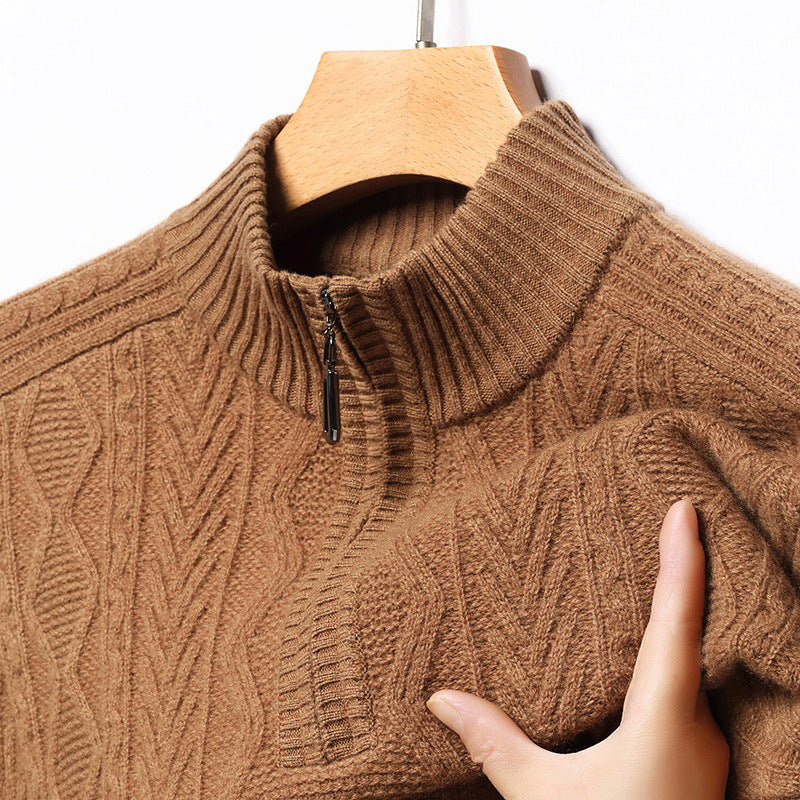 Mens 100% Wool Half Zip Knitwear