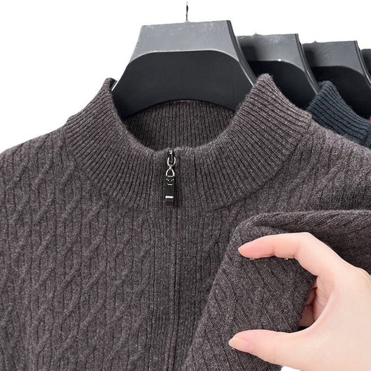 Mens 100% Wool Half Zip Knitwear