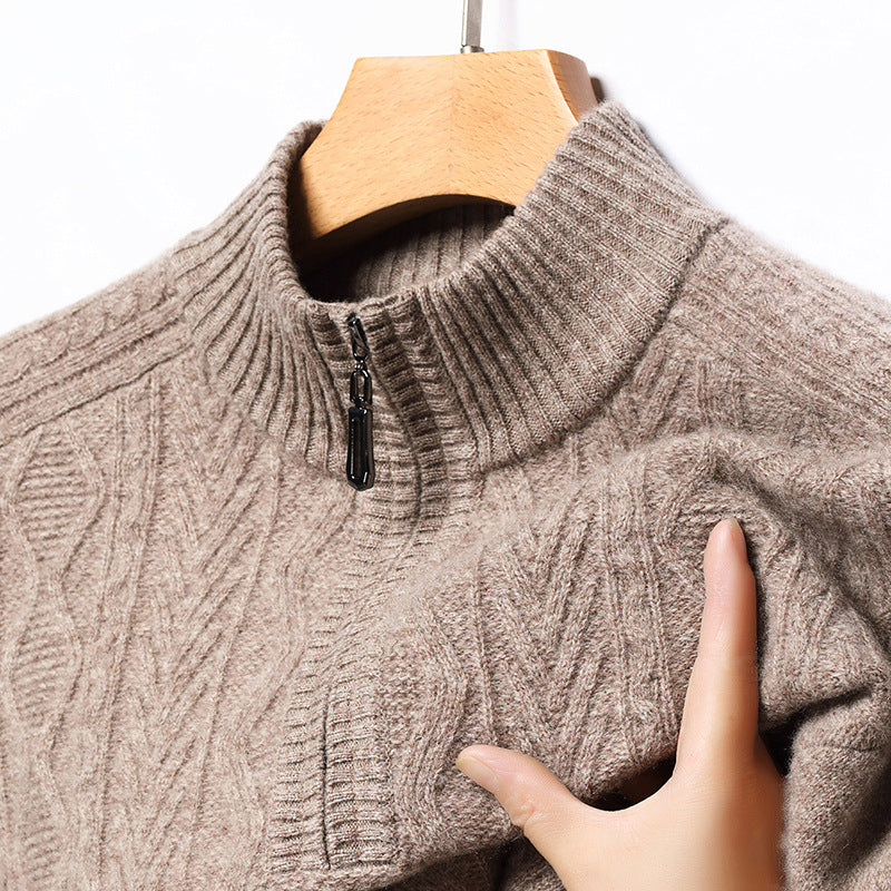 Mens 100% Wool Half Zip Knitwear