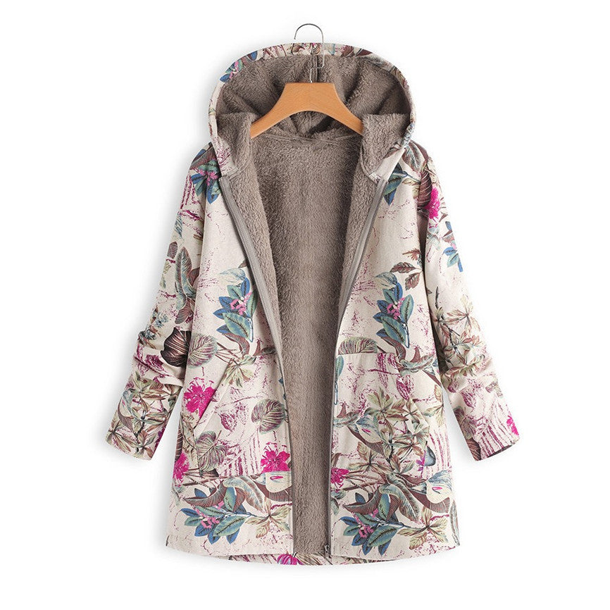 Women's Leaf Print Hooded Jacket