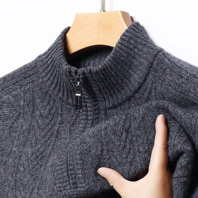 Mens 100% Wool Half Zip Knitwear