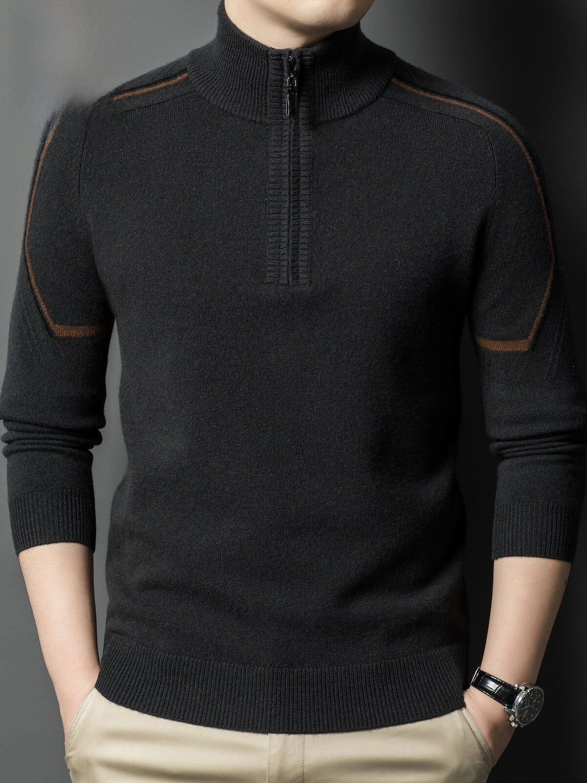 Stand-Up Collar Color-Blocked Sweater for Men