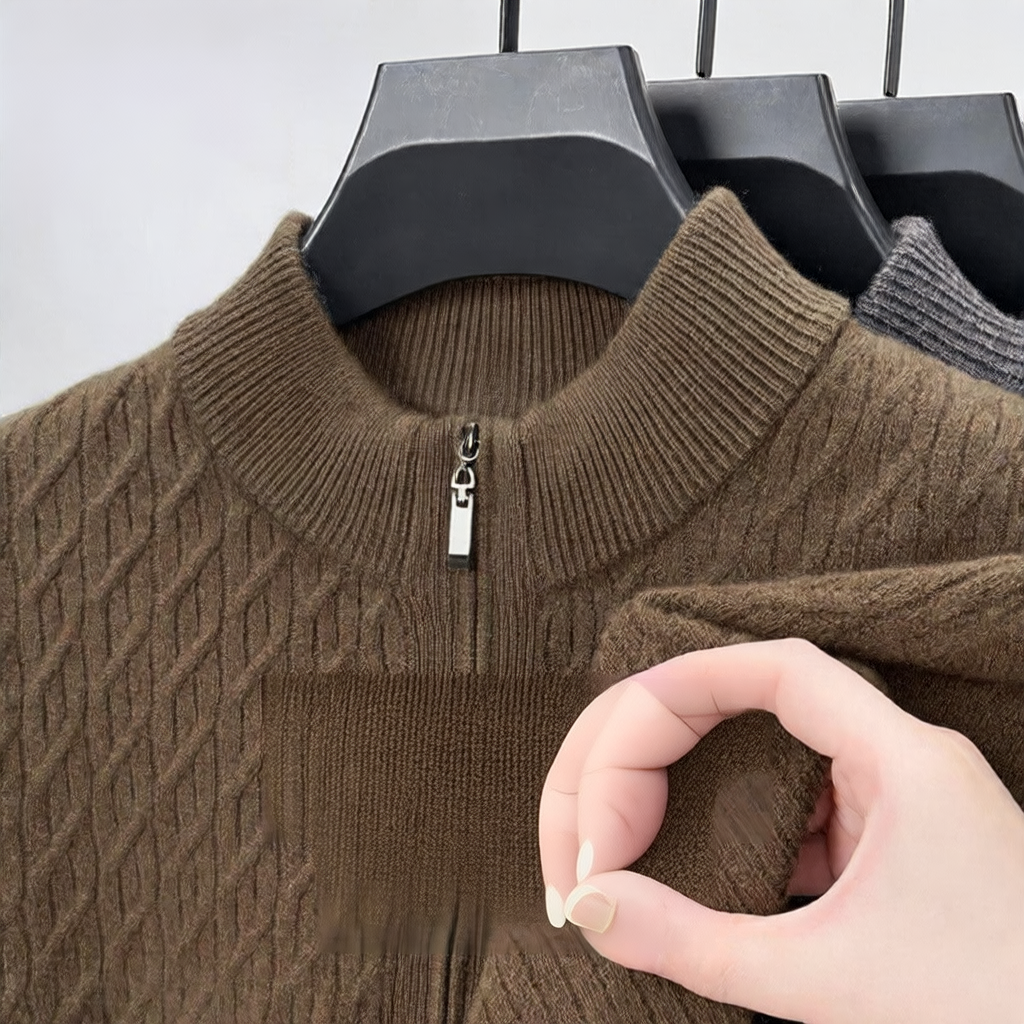 Mens 100% Wool Half Zip Knitwear