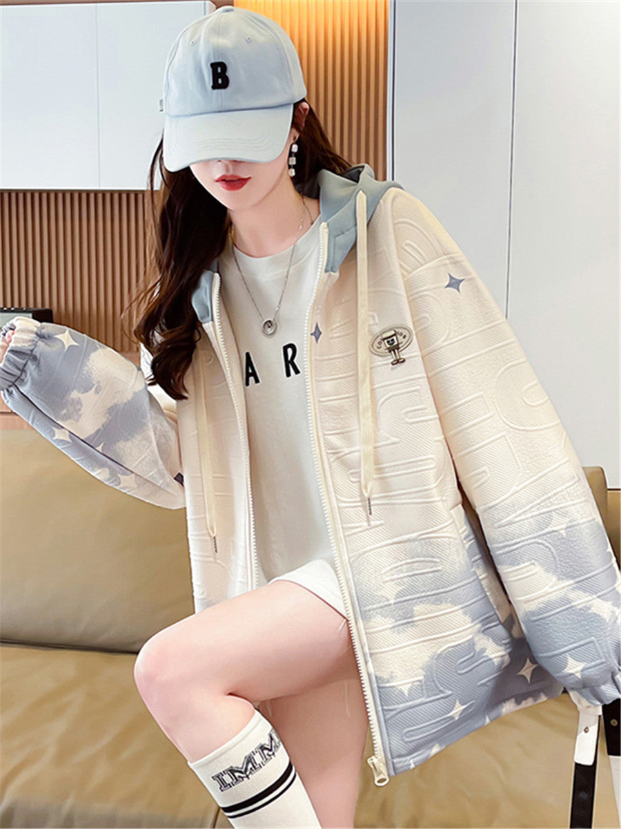 Gradient Color Hooded Baseball Jacket for Women