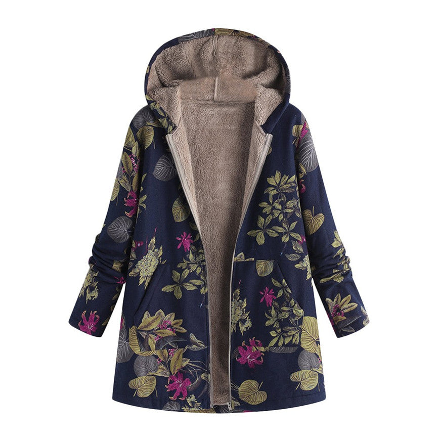 Women's Leaf Print Hooded Jacket