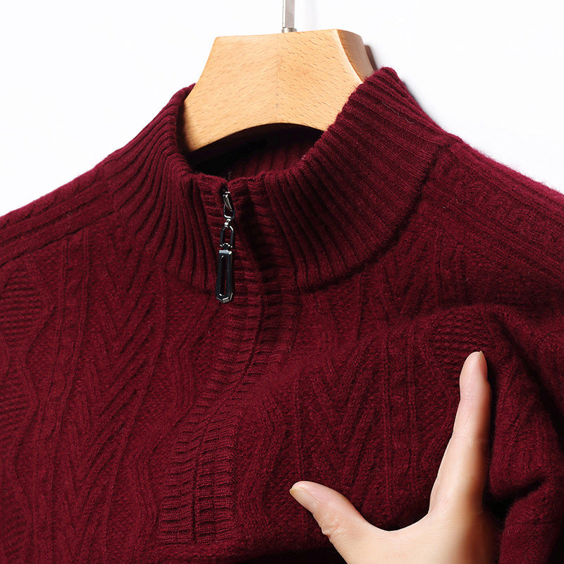Mens 100% Wool Half Zip Knitwear