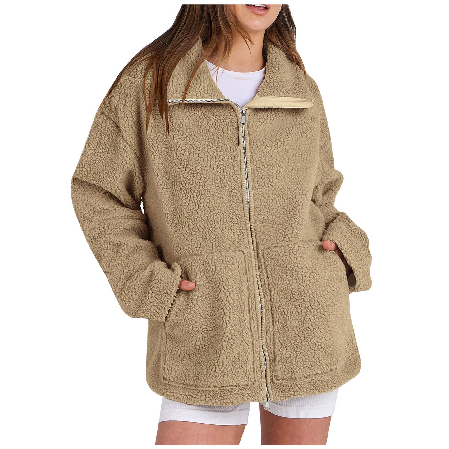 Womens Solid High Neck Wool Blend Winter Coat