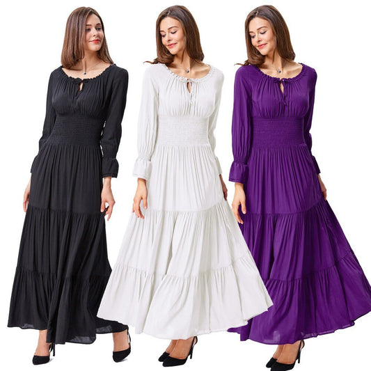 Belle Poque Women Dresses Long Sleeve Comfortable Rayon Renaissance Dresses Summer Maxi Dress Sexy Ruched Summer Autumn New Lady-0