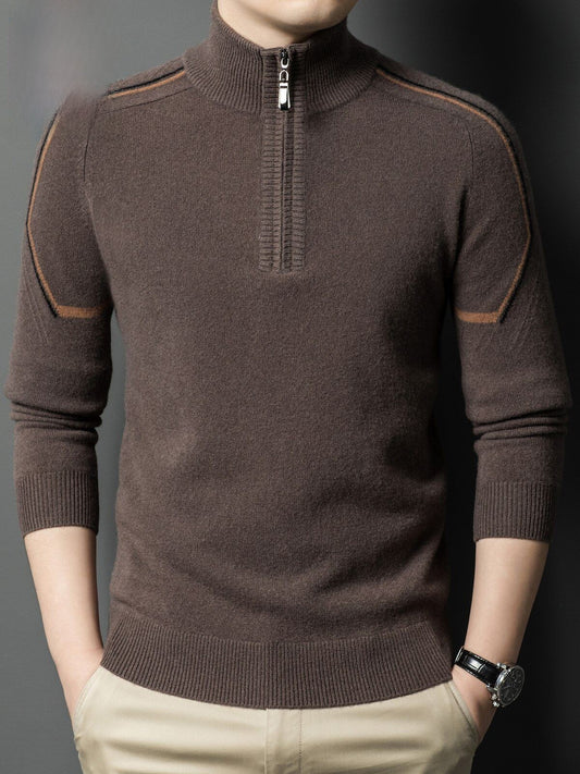 Stand-Up Collar Color-Blocked Sweater for Men