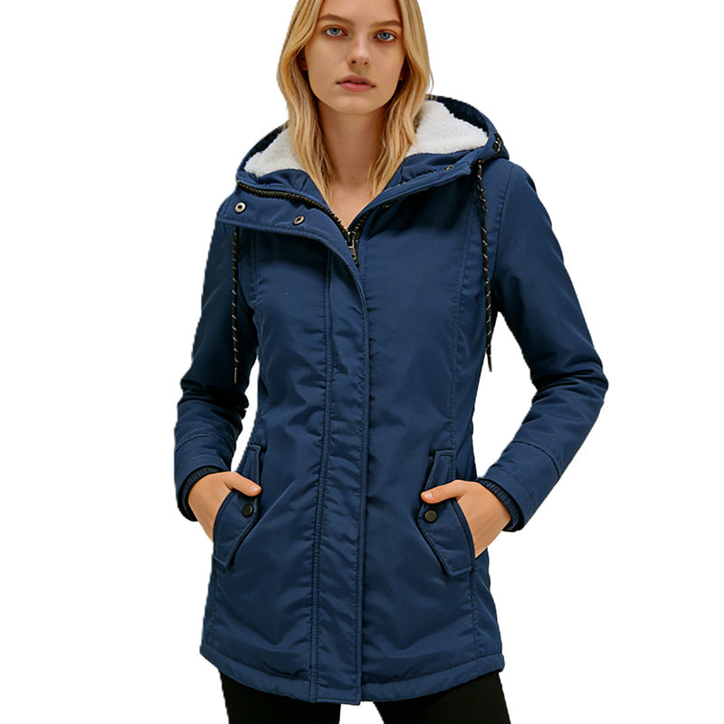Women's long-sleeved fleece-lined zip-up jacket