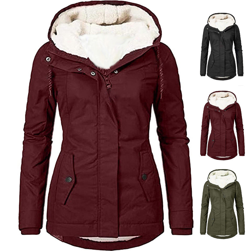 Women's long-sleeved fleece-lined zip-up jacket