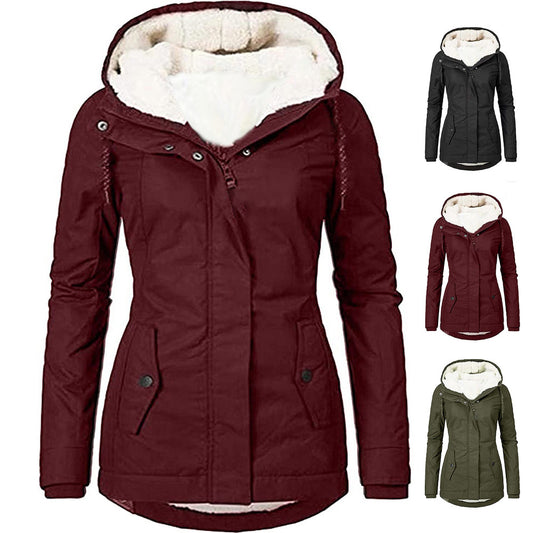 Women's long-sleeved fleece-lined zip-up jacket
