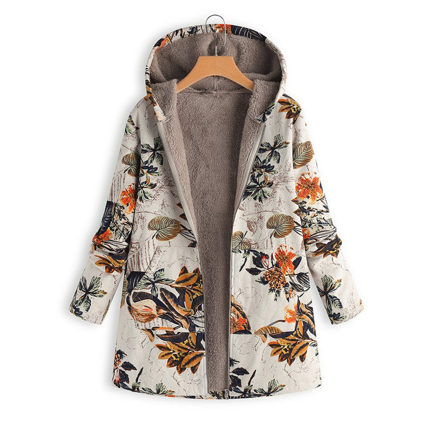 Women's Leaf Print Hooded Jacket