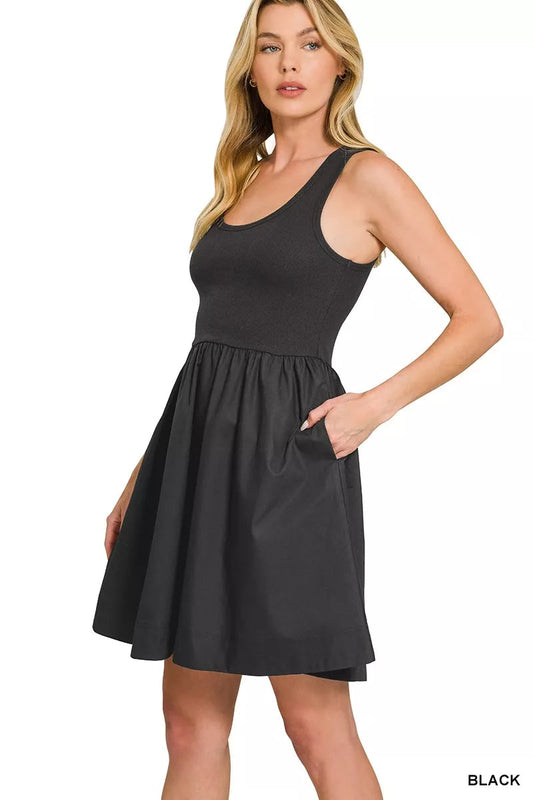 Black cotton Midi Dress