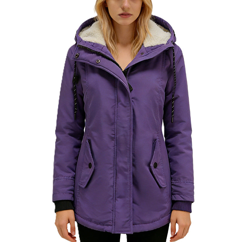 Women's long-sleeved fleece-lined zip-up jacket