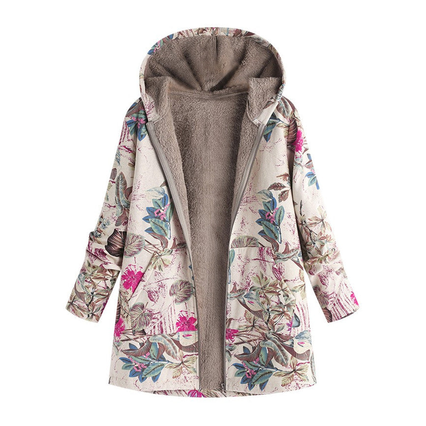 Women's Leaf Print Hooded Jacket
