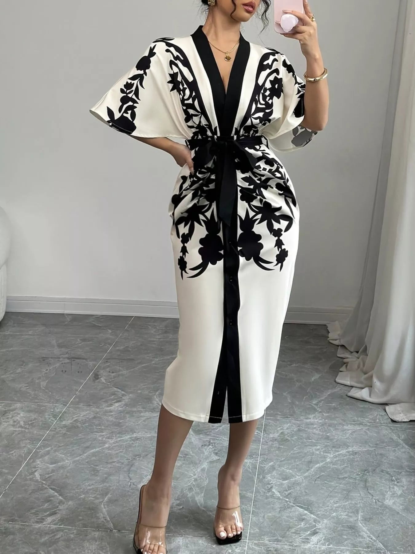 Button Front Half Sleeve Dress