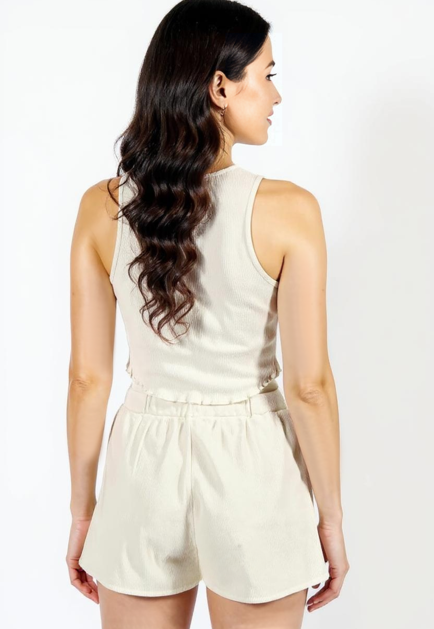 Waffle Knit Loungewear Set Top and Shorts-1