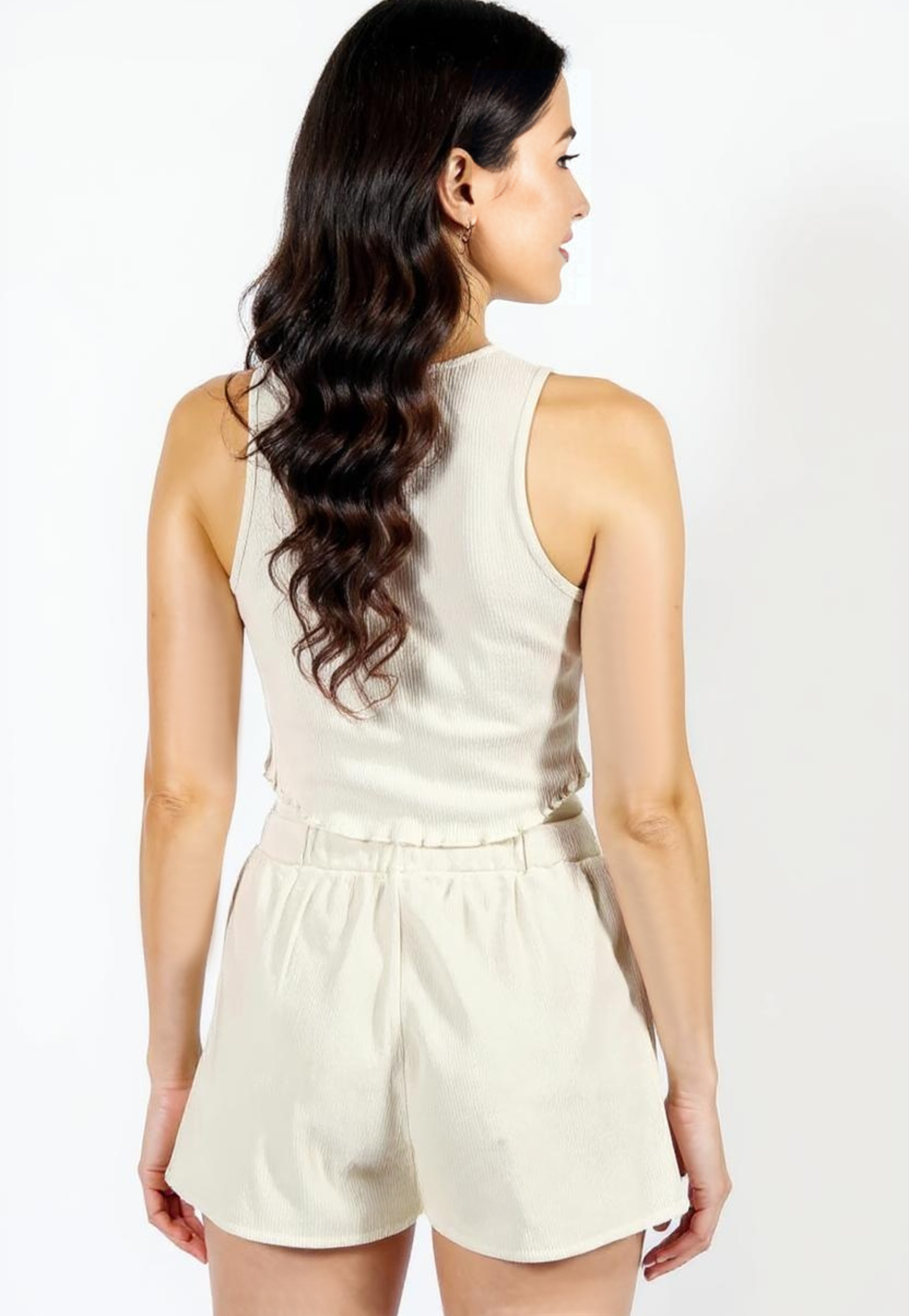 Waffle Knit Loungewear Set Top and Shorts-1